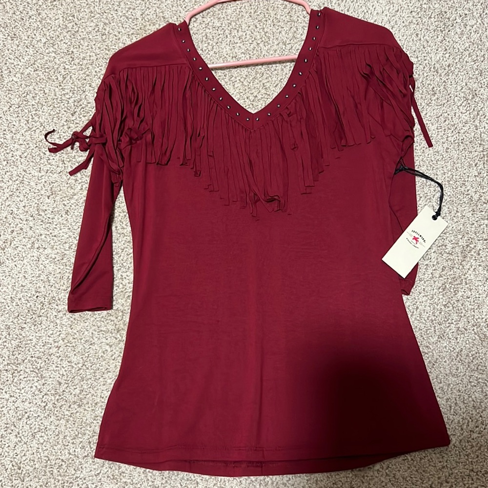 Miranda Lambert idle wind burgundy three-quarter sleeve with fringe